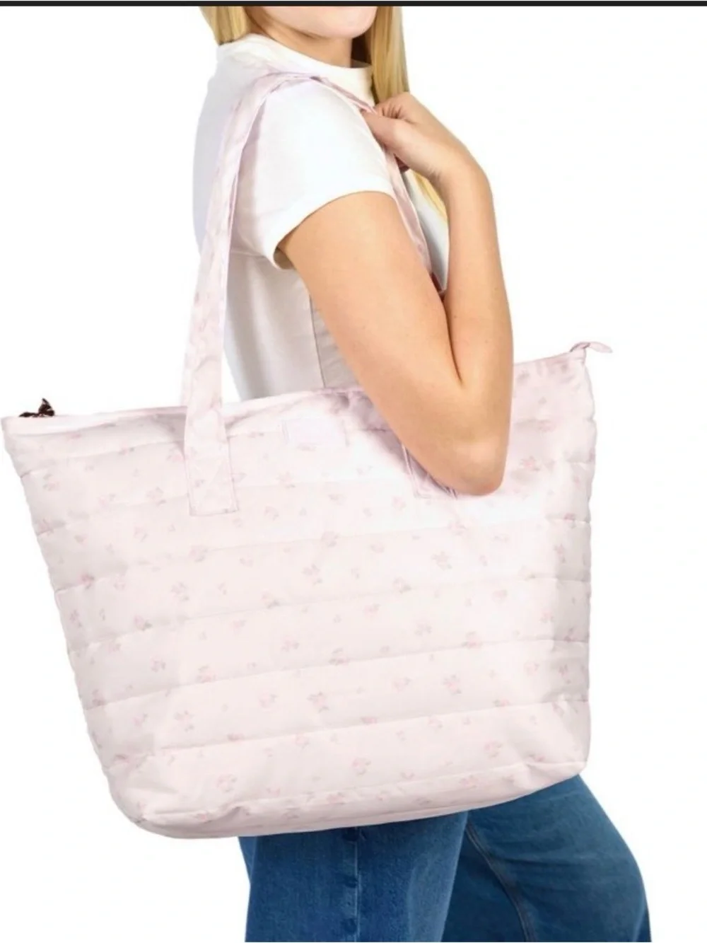 LoveShackFancy x Target Quilted Tote Bag - Light Pink Ditsy Floral Ballet Bloom